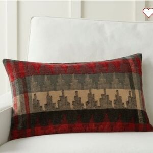 Pottery Barn Pillow Cover Quay Cotton Velvet Red Gray Tan 16x26 Cabincore NEW
